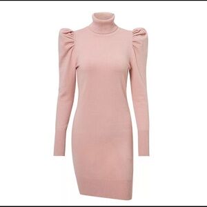 Turtle neck bodycon dress Puff shoulder pink NWT